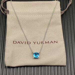 David Yurman Silver Necklace with Vibrant Blue Gem